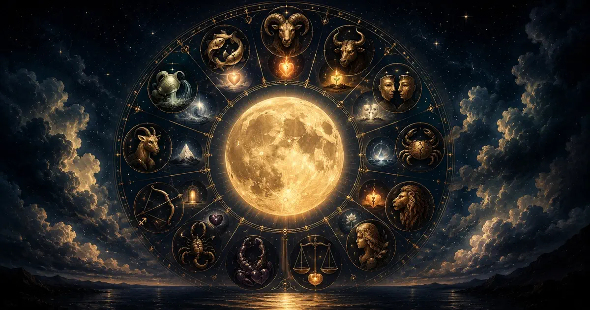 Pełnia Księżyca oświetlająca 12 znaków zodiaku i ich emocjonalne wyzwalacze